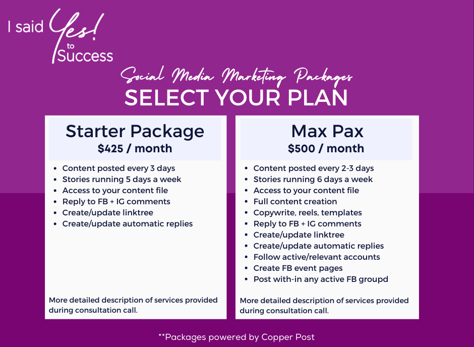 Social Media Marketing packages on I Said Yes! to Success